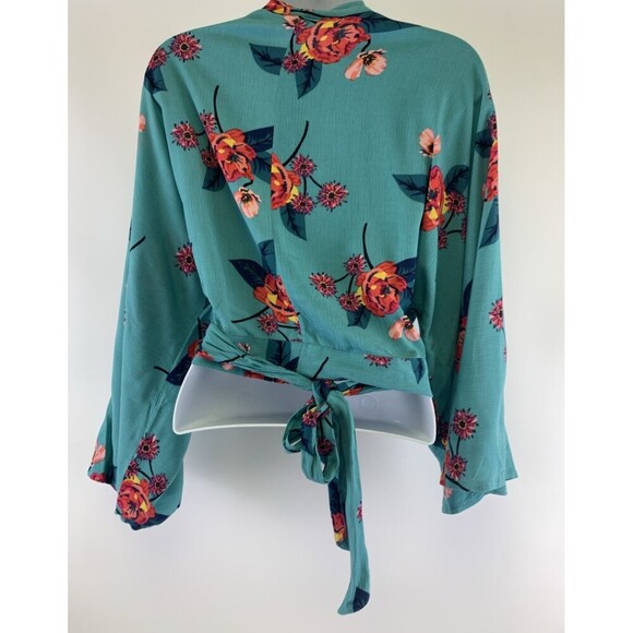 Express Floral Outfit Maxi Skirt Kimono Wrap Top Teal Rayon Womens Large New Tag - Picture 13 of 16